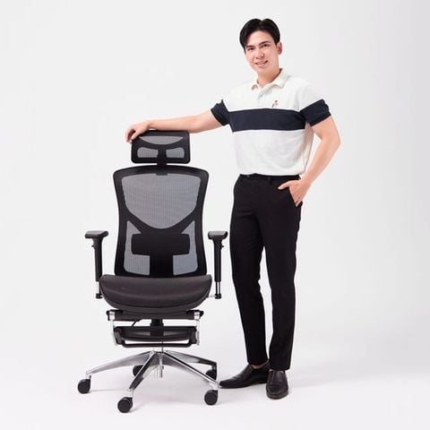 Ghế Công thái học Xiaomi Manson Vera (Có kê chân, Lưới Wintex, Đen/Xám)