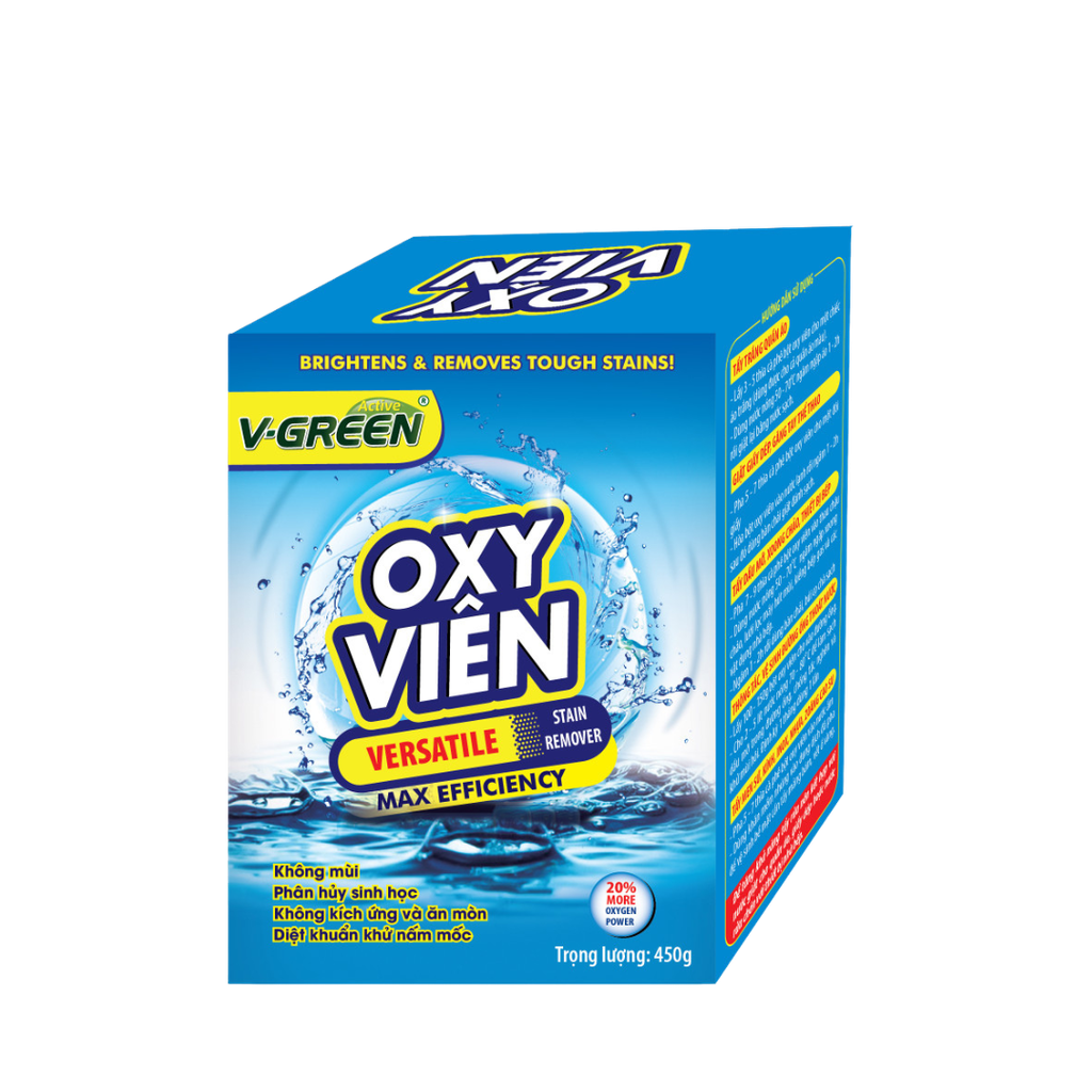 Bột Oxy Viên V-Green tẩy sạch vết ố trên quần áo vải, sạch xoong nồi, đồ dùng gia đìng 450g