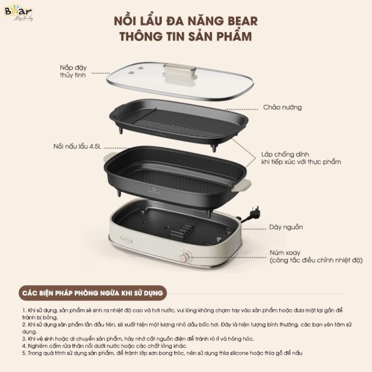 Nồi Lẩu Đa Năng Bear 4,5L 6 Chiên Nướng Lẩu Nấu Hầm Ninh SB-NL45K