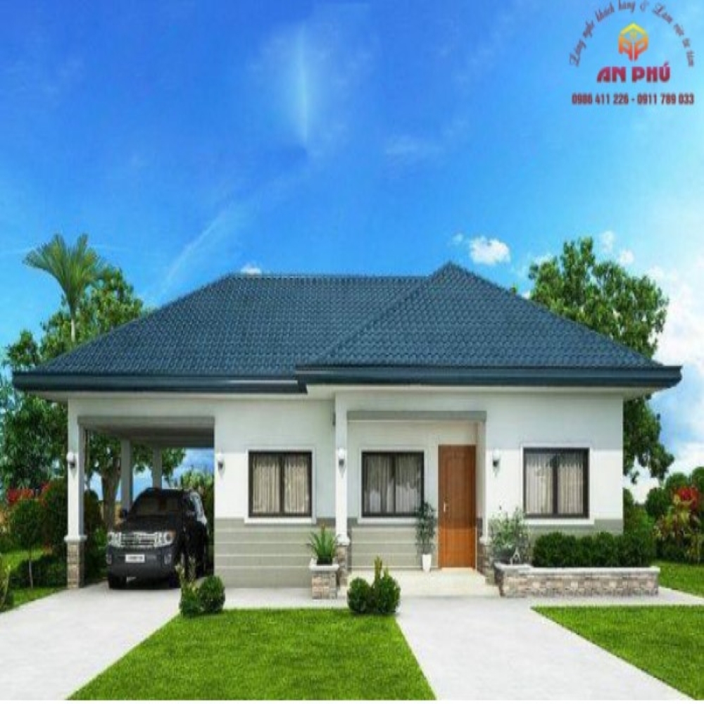 Thiết kế nhà vườn cấp 4 mái thái có gara tại Quảng Ninh
