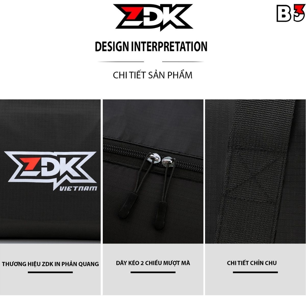 Đường may chắc chắn, logo in phản quang, dây kéo mượt mà