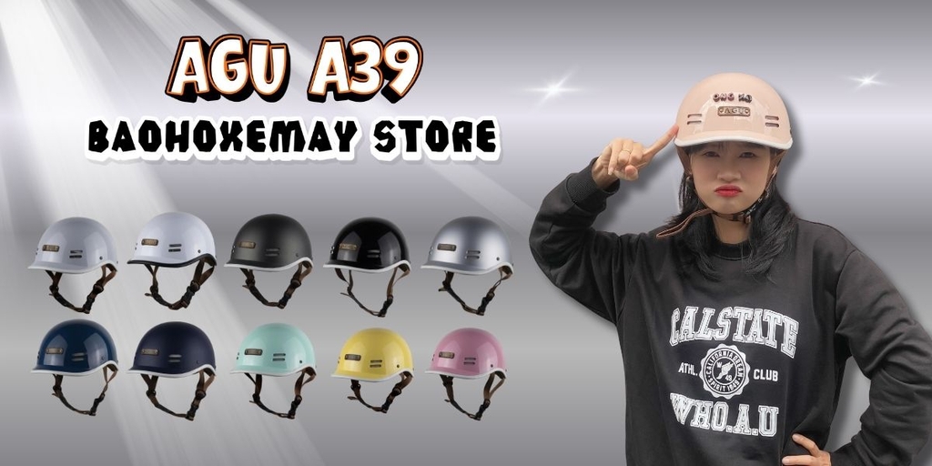 Mũ AGU A39 màu trắng bóng nhìn nghiêng