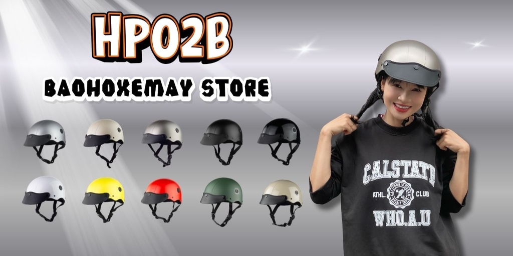 Banner Mũ bảo hiểm HP02B đen nhám phiên bản mới nhất