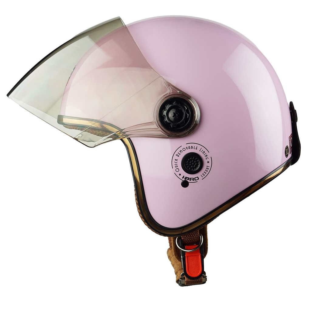 Mũ bảo hiểm 3/4 HP04K hồng nhạt bóng có kính