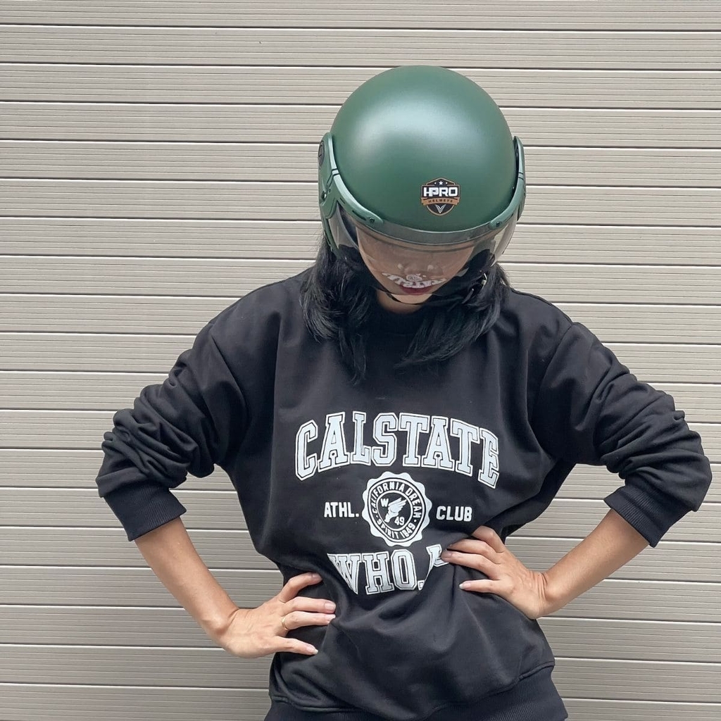 mũ HP03K xanh lính nhám với kính trà chống UV