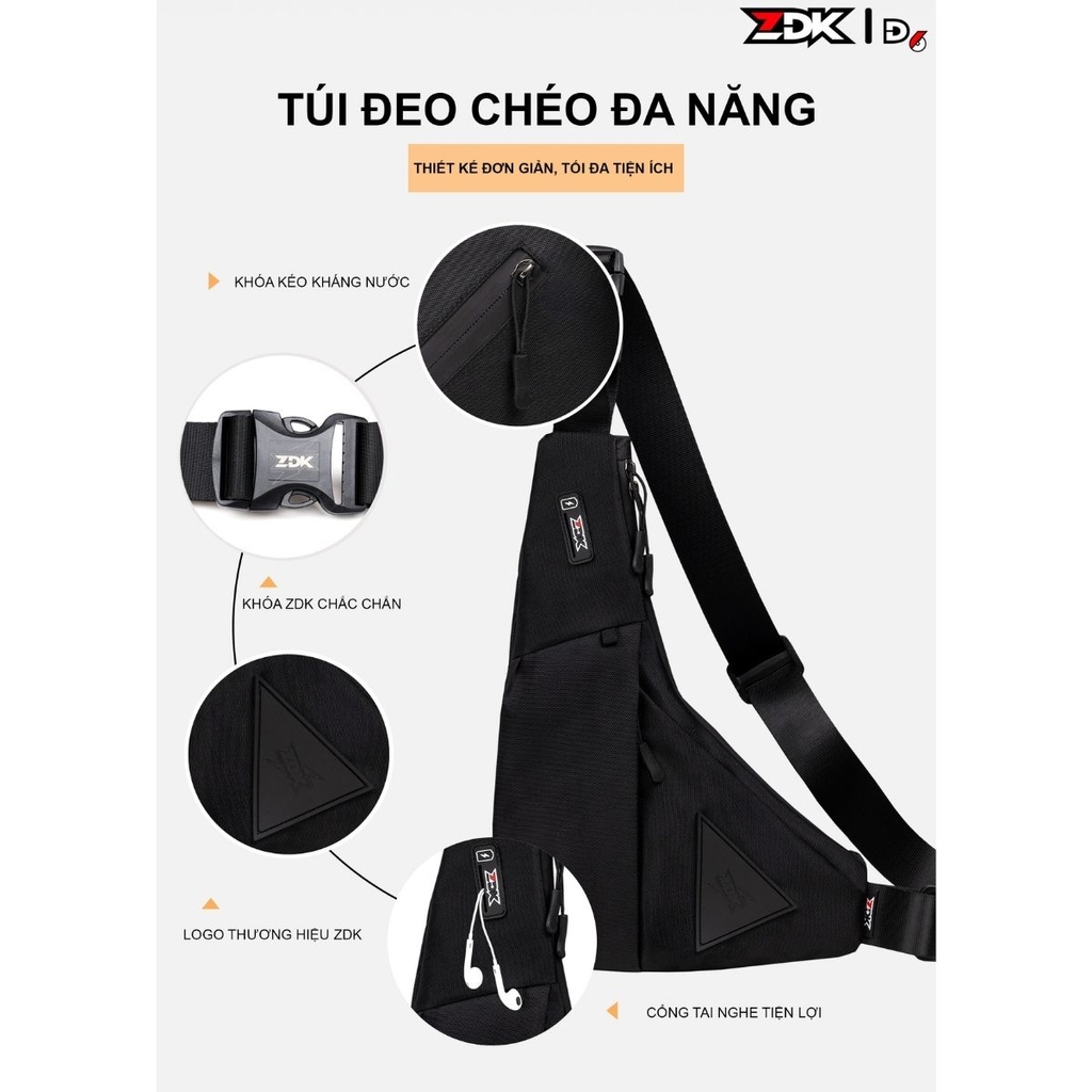 Bộ chi tiết: dây đeo, logo, khóa kéo, cổng tai nghe