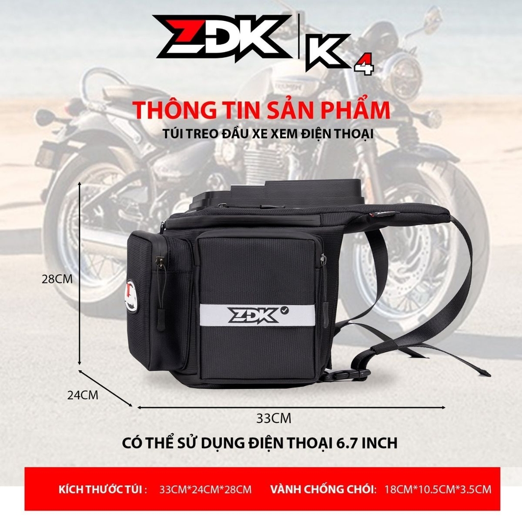 Túi ZDK K4 có kích thước 23x16x15cm, trọng lượng nhẹ chỉ 350g, dây đai PP chắc chắn.