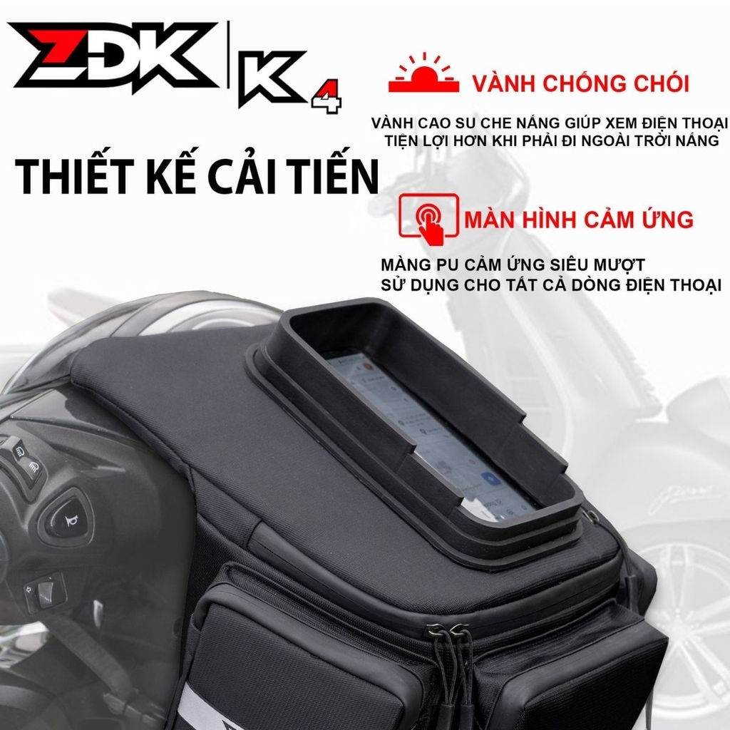 Túi ZDK K4 màu xám có thiết kế hiện đại, dáng gọn chuẩn form, phù hợp với mọi dòng xe máy.
