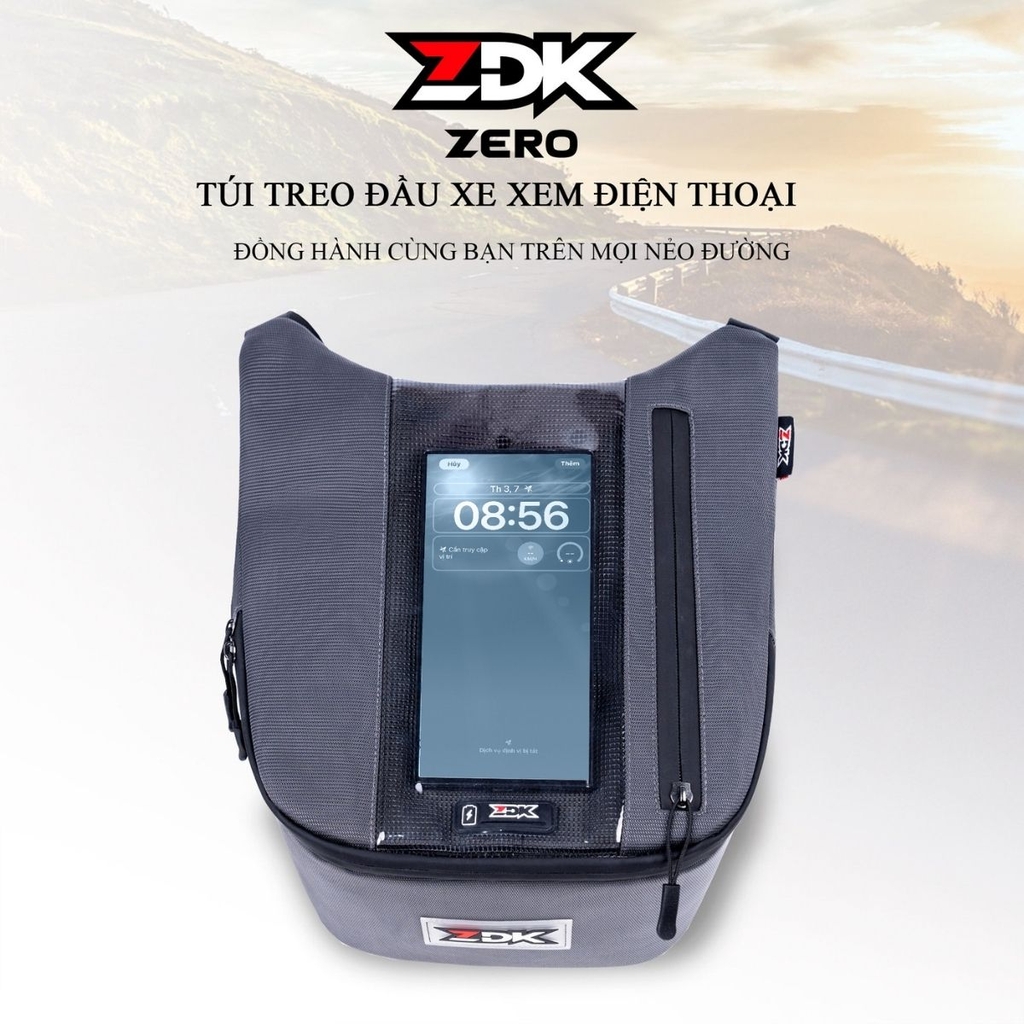 Túi ZDK Zero dễ dàng treo ở đầu xe máy, mang lại sự tiện lợi và an toàn khi di chuyển.