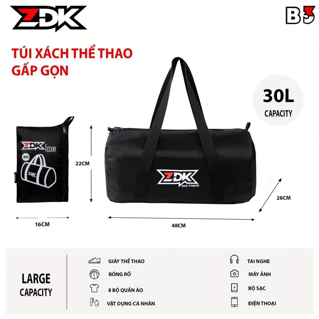 Túi Thể Thao Gấp Gọn ZDK B3 Chống Nước, Dung Tích 30L Tiện Lợi Du Lịch, Tập Gym