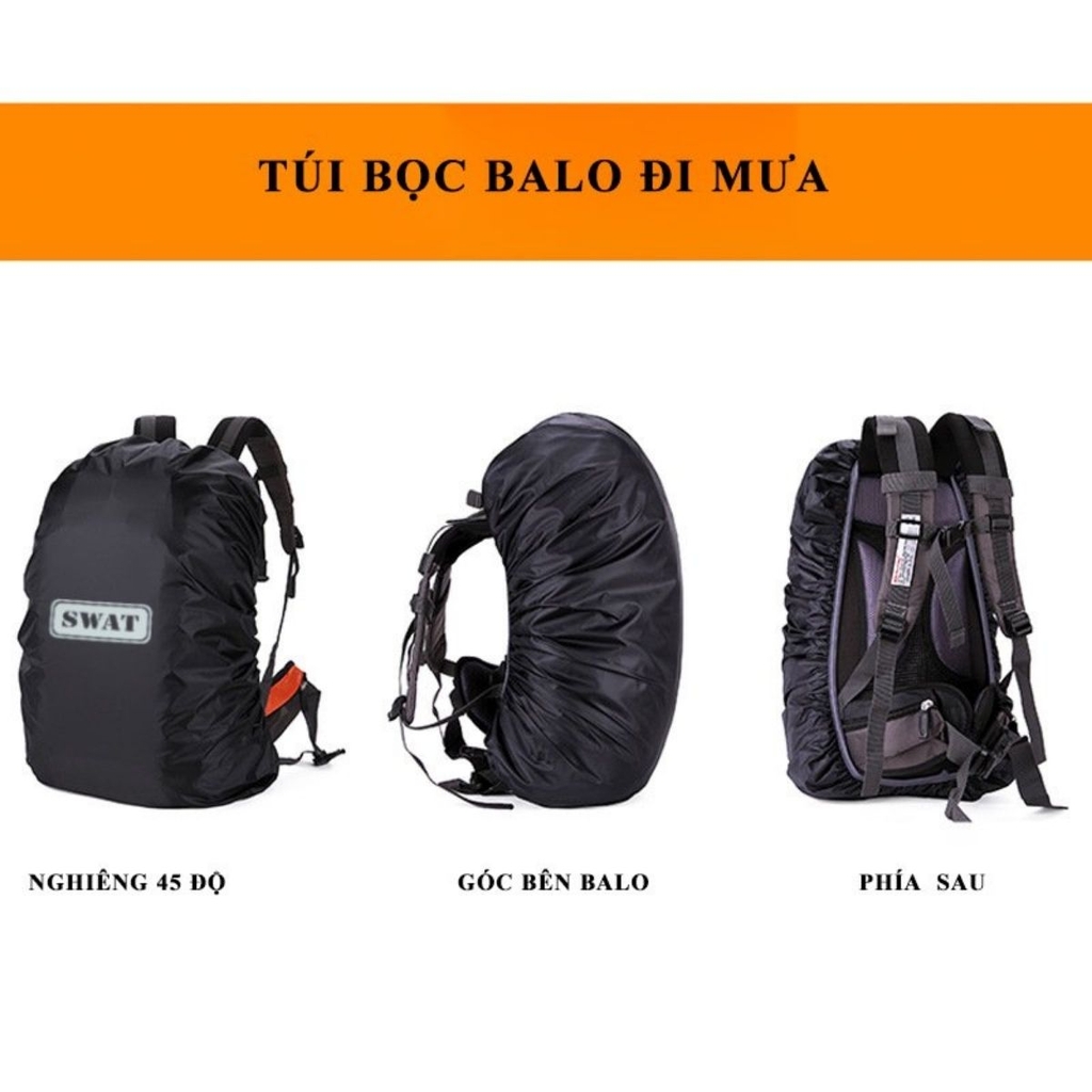 Bọc Trùm Balo SWAT – Vải Dù Chống Nước, Siêu Bền, Gấp Gọn, Logo Phản Quang