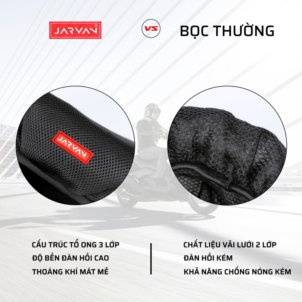 Bọc Yên Xe Máy JARVAN – Vải Lưới 3 Lớp Thoáng Khí, Êm Ái, Chống Thấm Nhẹ