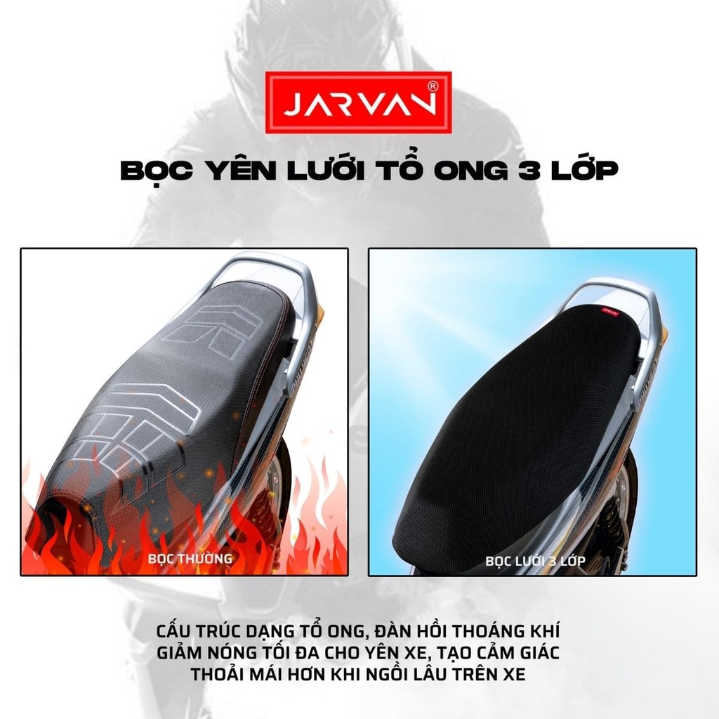 Bọc Yên Xe Máy JARVAN – Vải Lưới 3 Lớp Thoáng Khí, Êm Ái, Chống Thấm Nhẹ