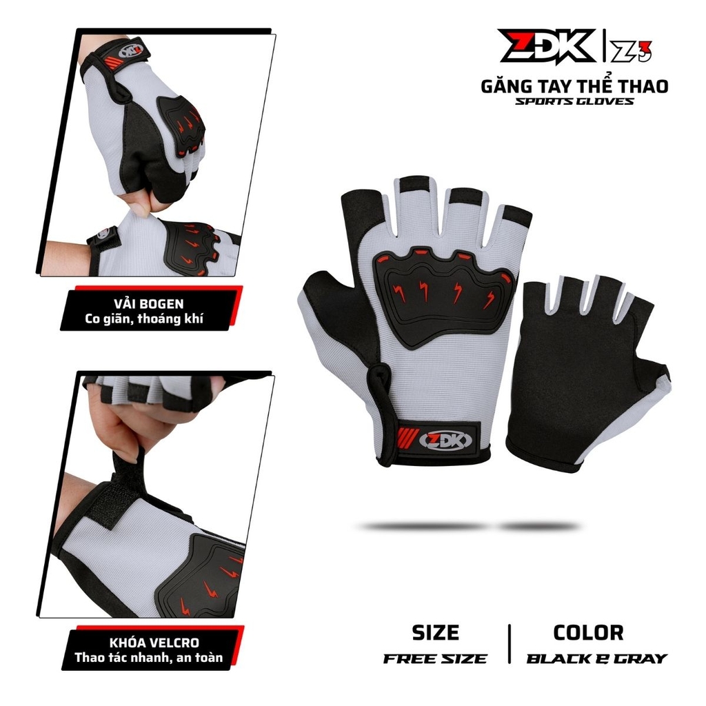 Găng Tay Thể Thao ZDK Z3 – Da Lộn Chống Trượt, Gù Bảo Vệ PVC, Thoáng Khí, Thời Trang