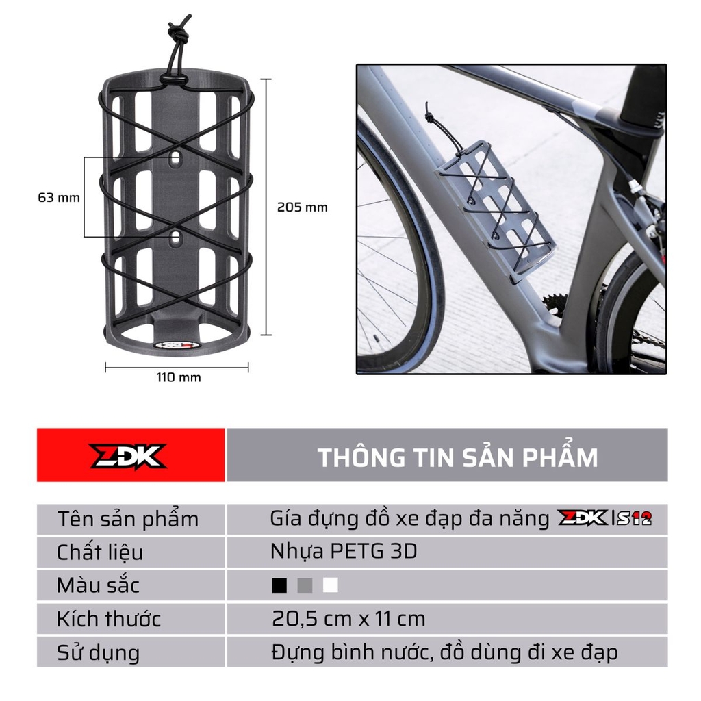 Giá Đựng Đồ Xe Đạp Đa Năng ZDK S12  Nhựa PETG 3D Chống Va Đập – Lắp Dễ Dàng – Dung Tích Lớn