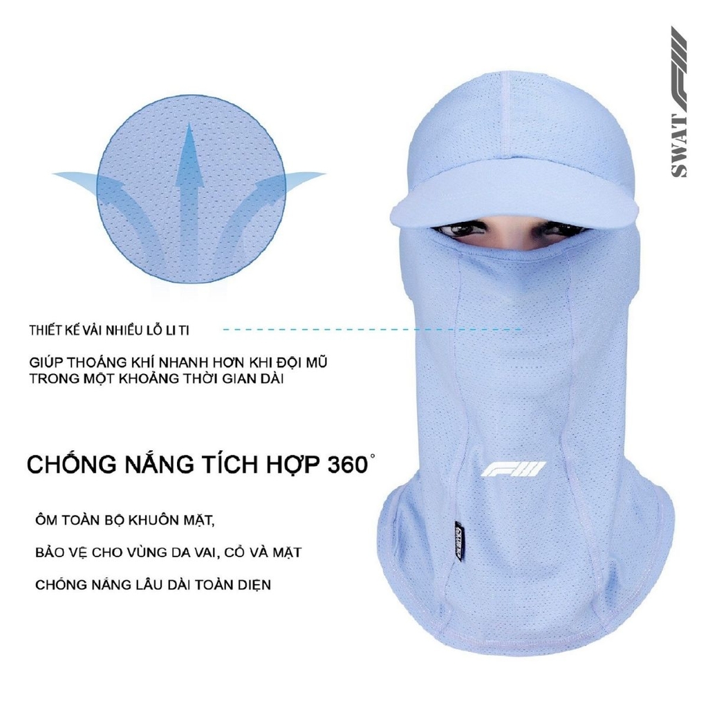 Khăn Trùm Đầu SWAT F3 – Vải Kim Cương Cotton Polyester Spandex, Co Giãn 4 Chiều, Logo Phản Quang, Chống Nắng Hiệu Quả