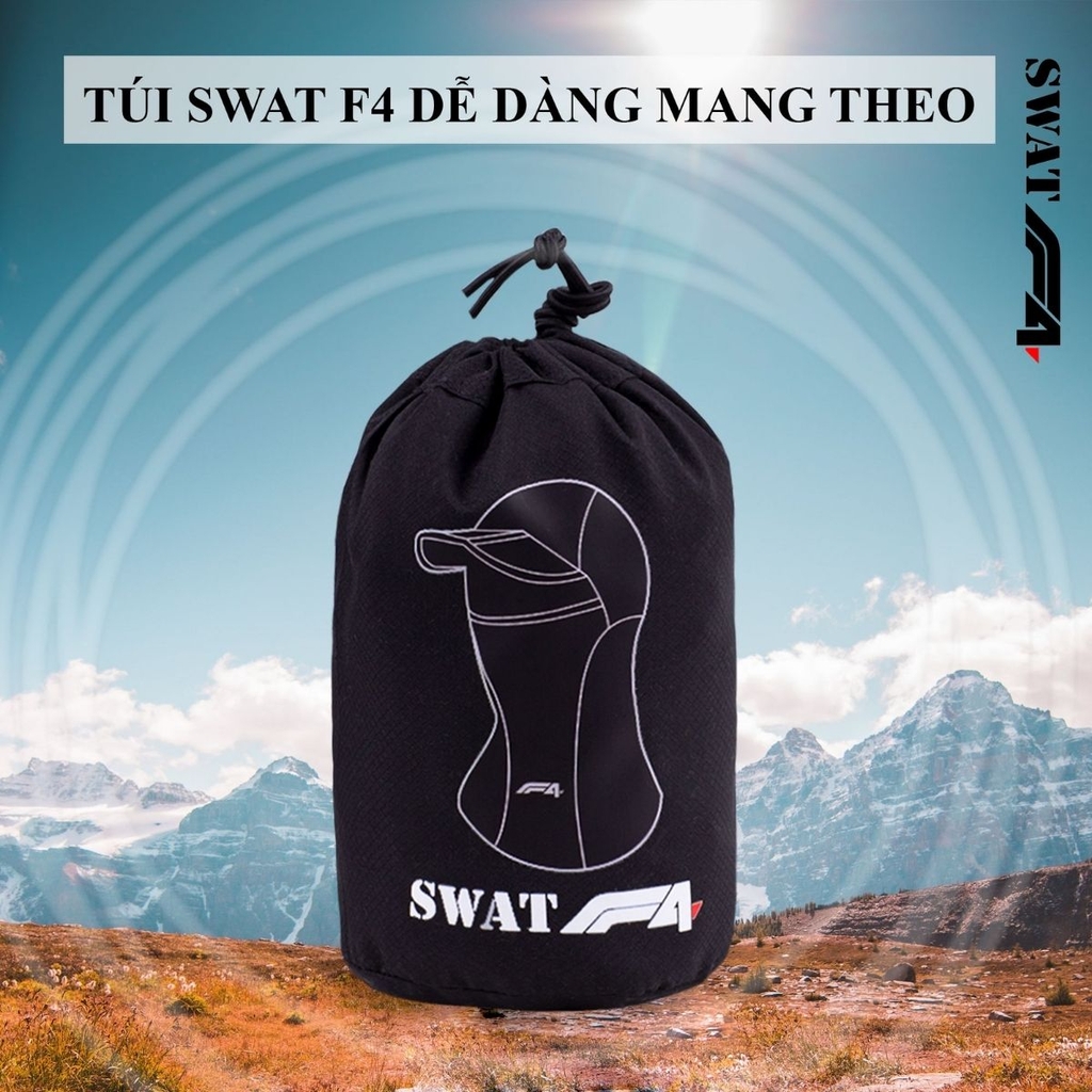 Khăn Trùm Đầu SWAT F4 – Vải Kim Cương Cotton Polyester Spandex, Diềm Mũ Gấp Gọn, Logo Phản Quang, Chống Nắng Toàn Diện
