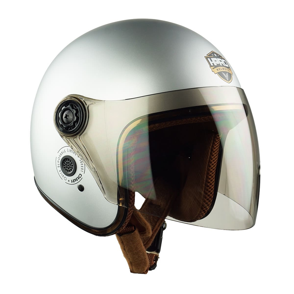 Mũ Bảo Hiểm 3/4 HP04K Có Kính – Màu Bạc Bóng, Chính Hãng, Bảo Hành 24 Tháng