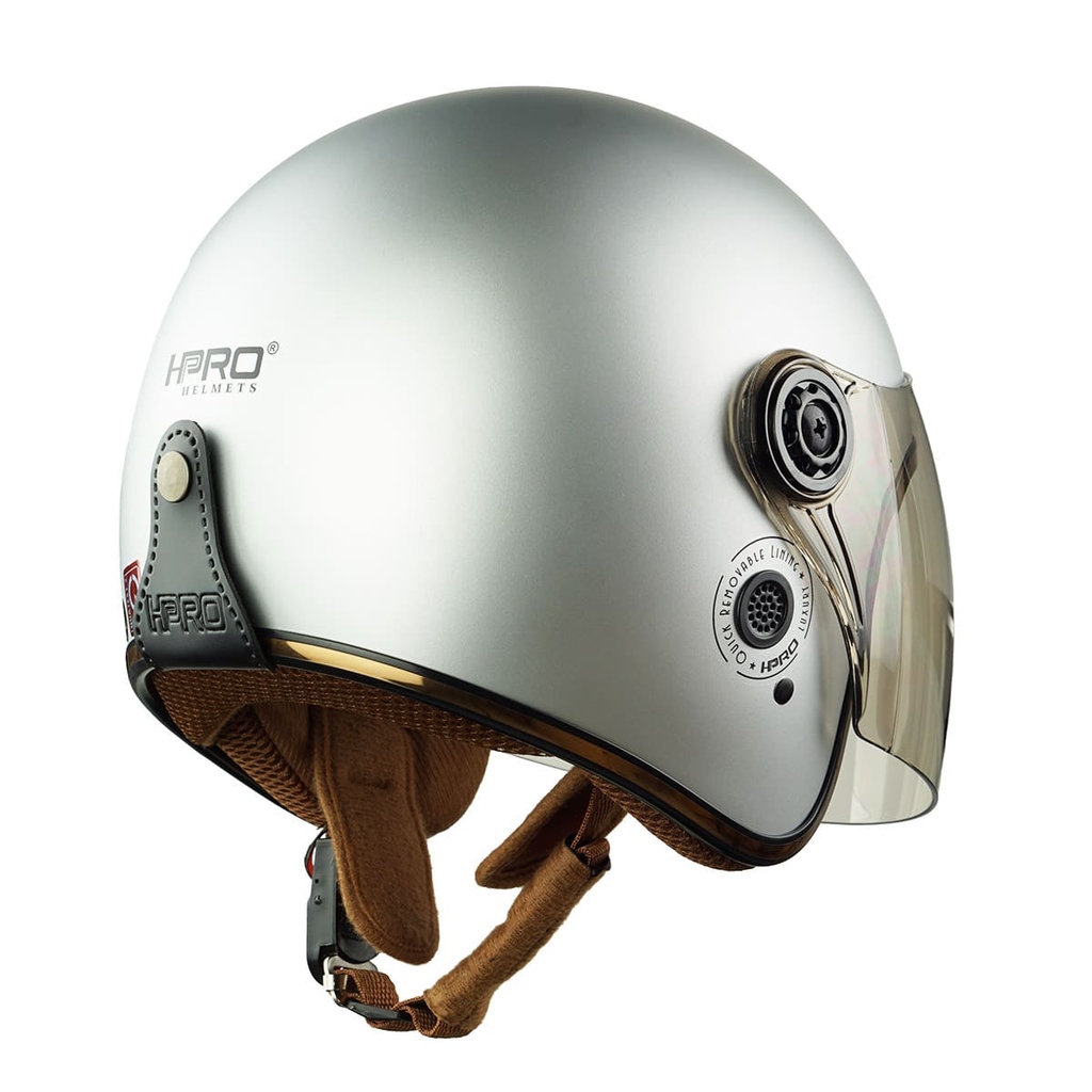 Mũ Bảo Hiểm 3/4 HP04K Có Kính – Màu Bạc Bóng, Chính Hãng, Bảo Hành 24 Tháng