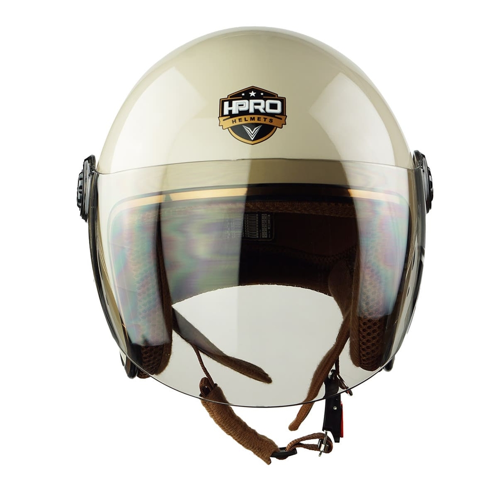 Mũ bảo hiểm 3/4 HPRO HP04K – Màu Kem Bóng, kính trà khói, chuẩn Quatest