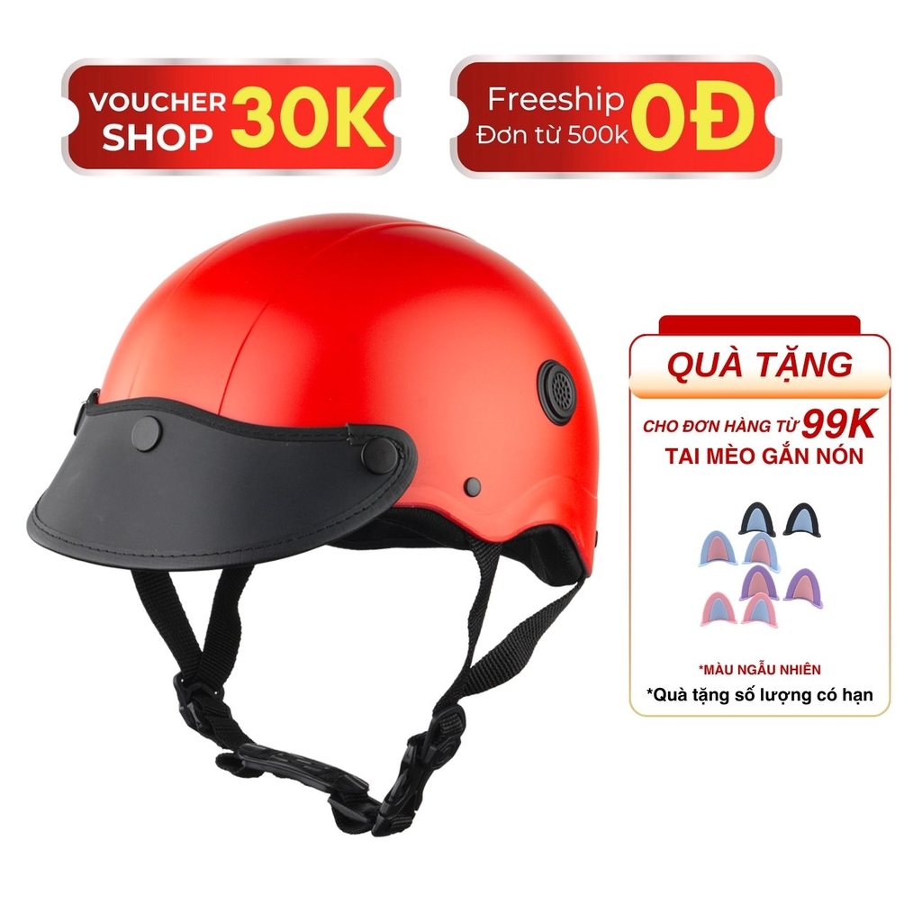 Mũ Bảo Hiểm Nửa Đầu HP02B Màu Đỏ Nhám Gắn Kính Bogo – Kính Nửa Mặt | Chính Hãng HP Helmets