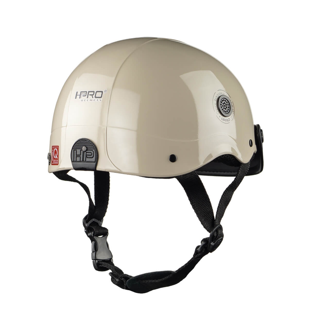 Mũ Bảo Hiểm Nửa Đầu HP02B Màu Kem Bóng – Gắn Kính Bogo & Kính Nửa Mặt, Chính Hãng HP Helmets