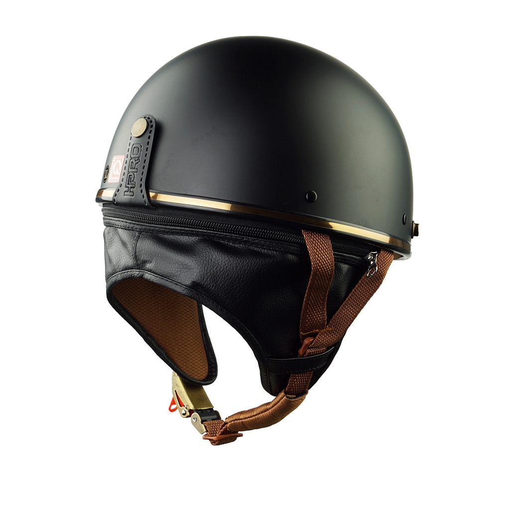 Mũ bảo hiểm nửa đầu HP PUG V1 – Màu Đen Nhám, Viền Da Sang Trọng, Chính Hãng HP Helmets