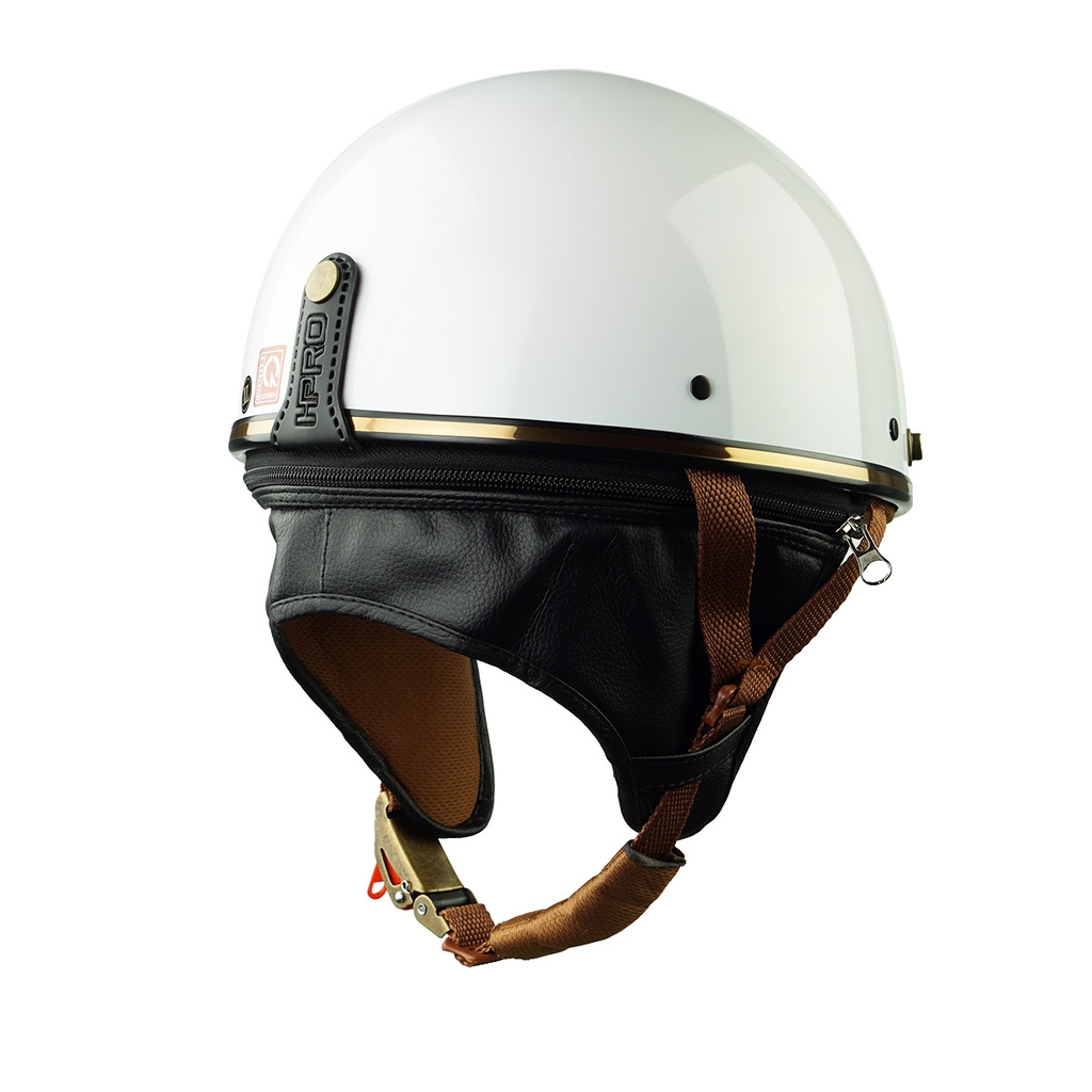 Mũ bảo hiểm nửa đầu HP PUG V1 – Màu Trắng Bóng, Viền Da Cao Cấp, Chính Hãng HP Helmets