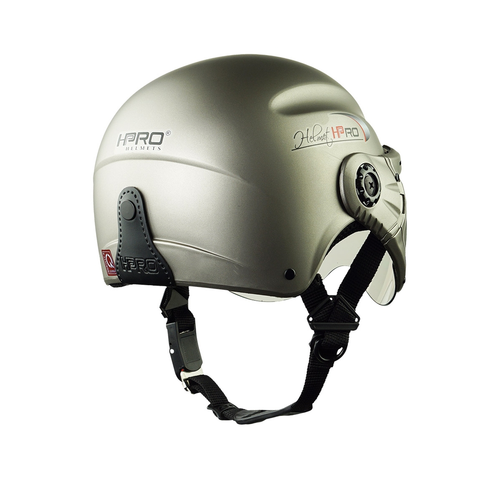 Mũ Bảo Hiểm Nửa Đầu Có Kính HP01K Màu Xám Titanium Nhám – Chính Hãng – Freesize 55–60cm