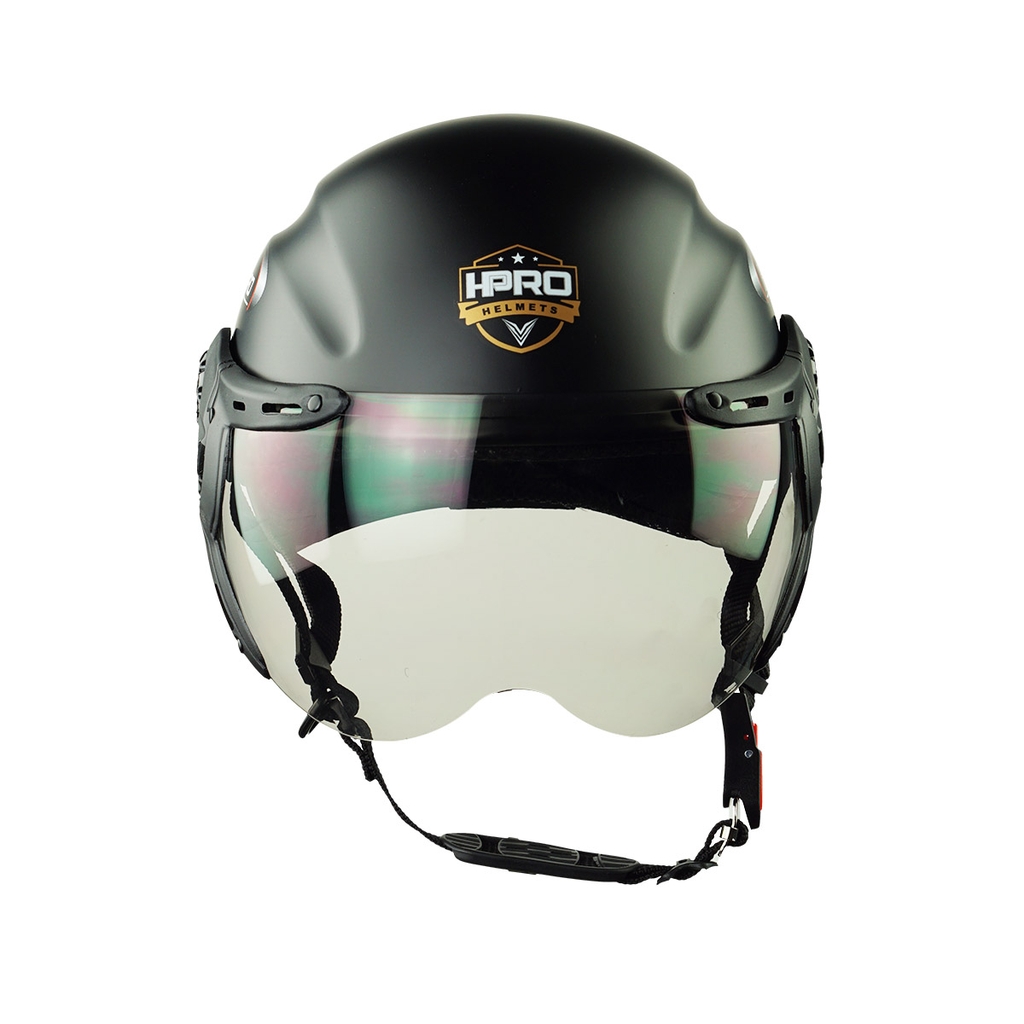 Mũ Bảo Hiểm Nửa Đầu Có Kính HPPRO HP01K Màu Đen Nhám – Free Size 55–60cm – Chính Hãng