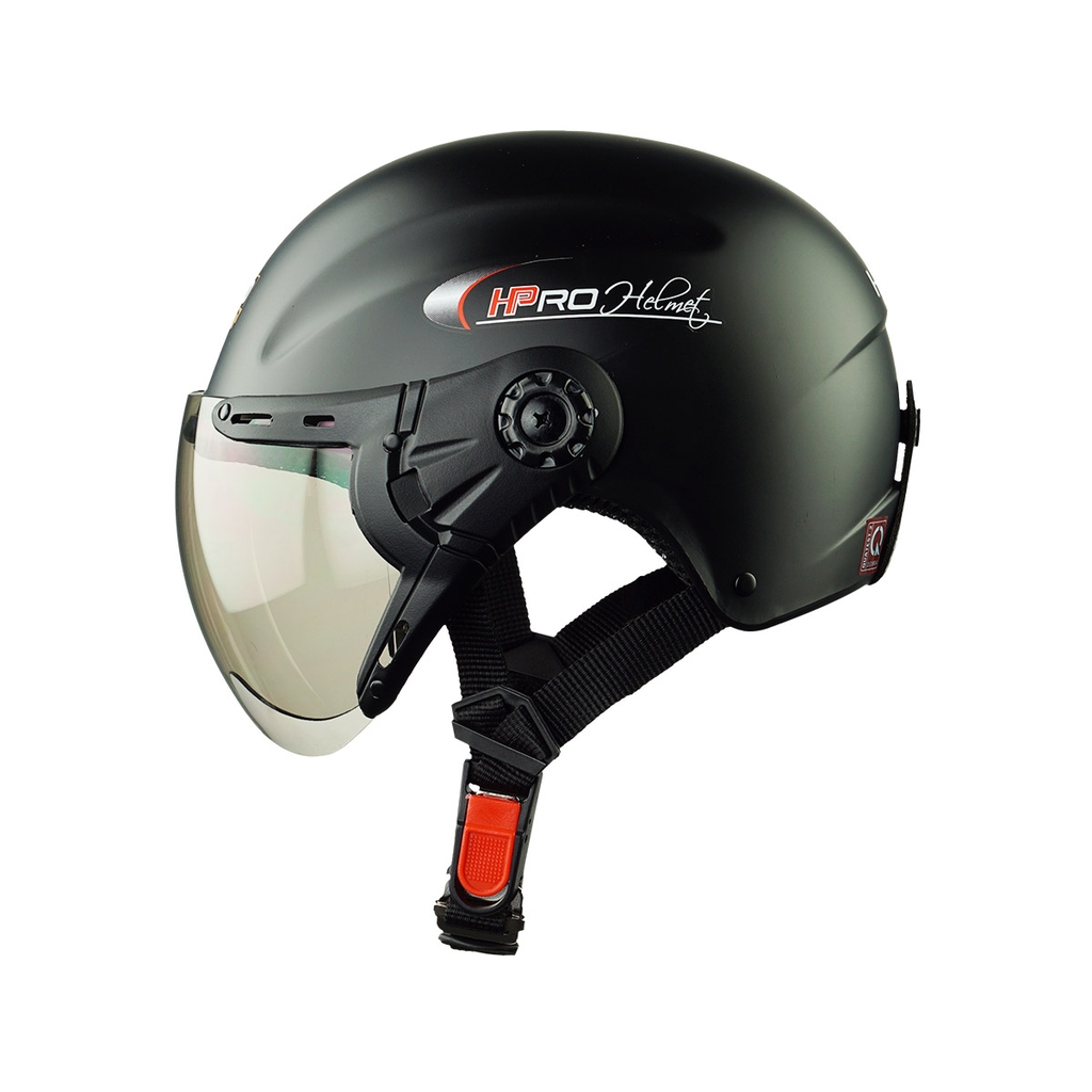 Mũ Bảo Hiểm Nửa Đầu Có Kính HPPRO HP01K Màu Đen Nhám – Free Size 55–60cm – Chính Hãng