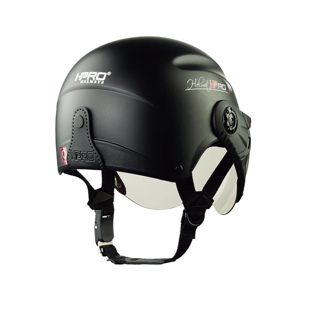 Mũ Bảo Hiểm Nửa Đầu Có Kính HPPRO HP01K Màu Đen Nhám – Free Size 55–60cm – Chính Hãng