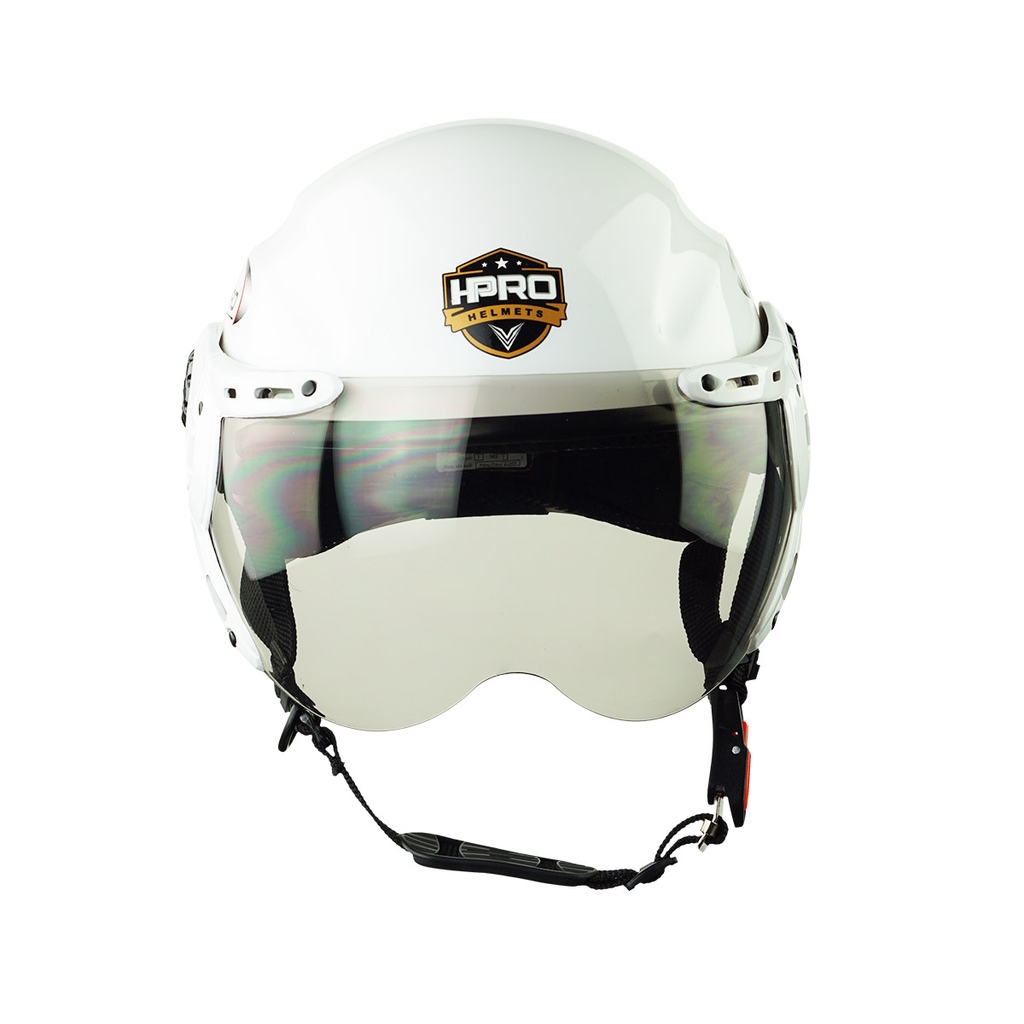 Mũ Bảo Hiểm Nửa Đầu Có Kính HPPRO HP01K Màu Trắng Bóng – Free Size 55–60cm – Chính Hãng