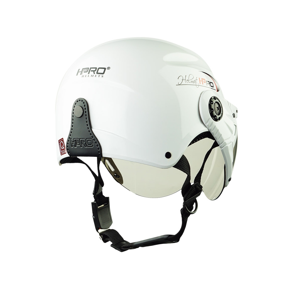 Mũ Bảo Hiểm Nửa Đầu Có Kính HPPRO HP01K Màu Trắng Bóng – Free Size 55–60cm – Chính Hãng