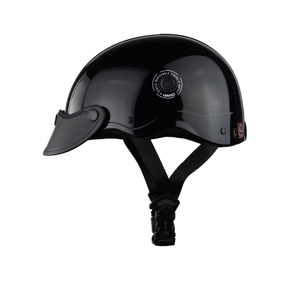Mũ Bảo Hiểm Nửa Đầu HP02B Đen Bóng – Chính Hãng HPPRO, Lưỡi Trai Đen Sang Trọng