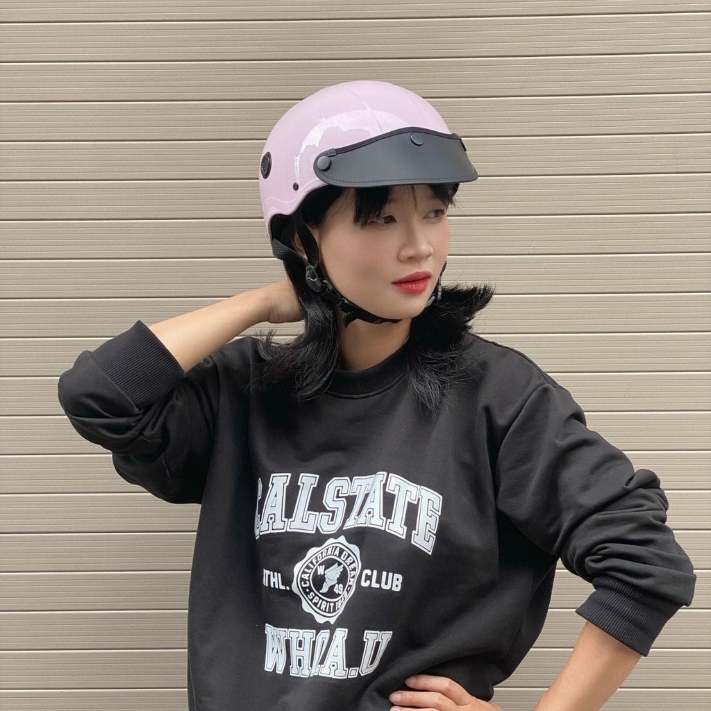 Mũ Bảo Hiểm Nửa Đầu HP02B Hồng Nhạt Bóng – Chính Hãng HPPRO Helmets