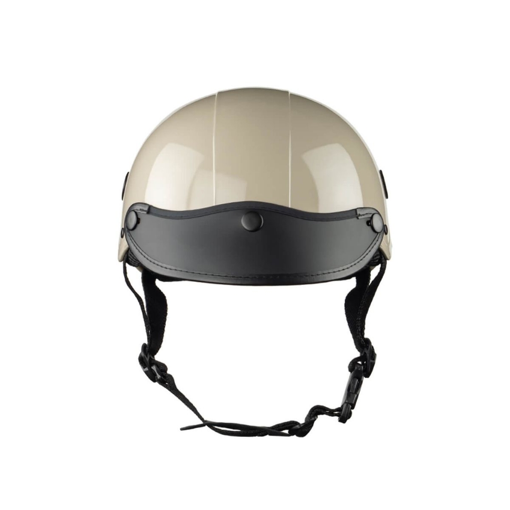 Mũ Bảo Hiểm Nửa Đầu HP02B Kem Bóng – Lưỡi Trai Đen, Chính Hãng HPPRO