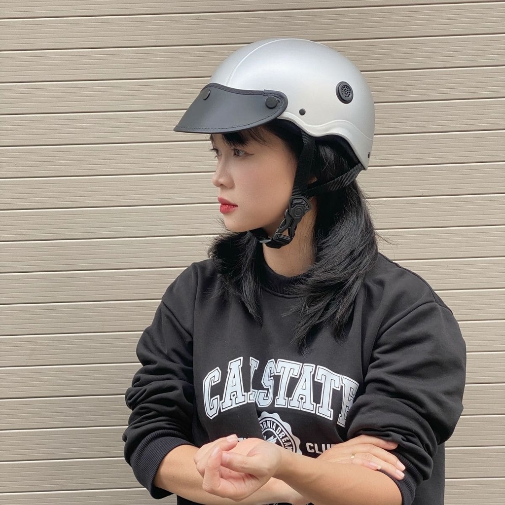 Mũ Bảo Hiểm Nửa Đầu HP02B Xám Titanium Nhám – Chính Hãng HPPRO, Lưỡi Trai Đen Cá Tính