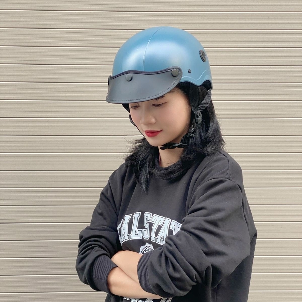 Mũ Bảo Hiểm Nửa Đầu HP02B Xanh Xi Măng Nhám – Chính Hãng HPPRO, Có Lưỡi Trai Đen