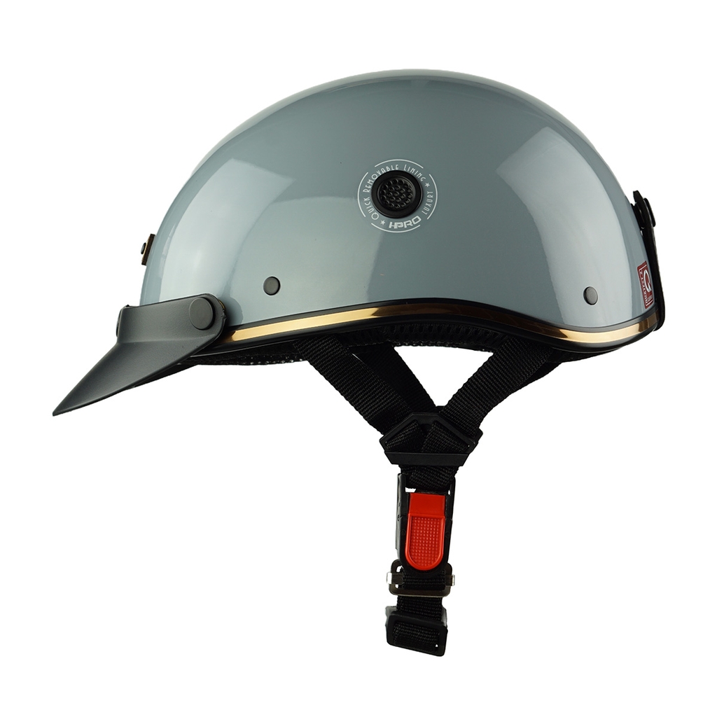 Mũ Bảo Hiểm Nửa Đầu HPPRO HP03 – Màu Xám Xi Măng Bóng, Có Vành, Khóa Bấm Cao Cấp – Chính Hãng HPPRO