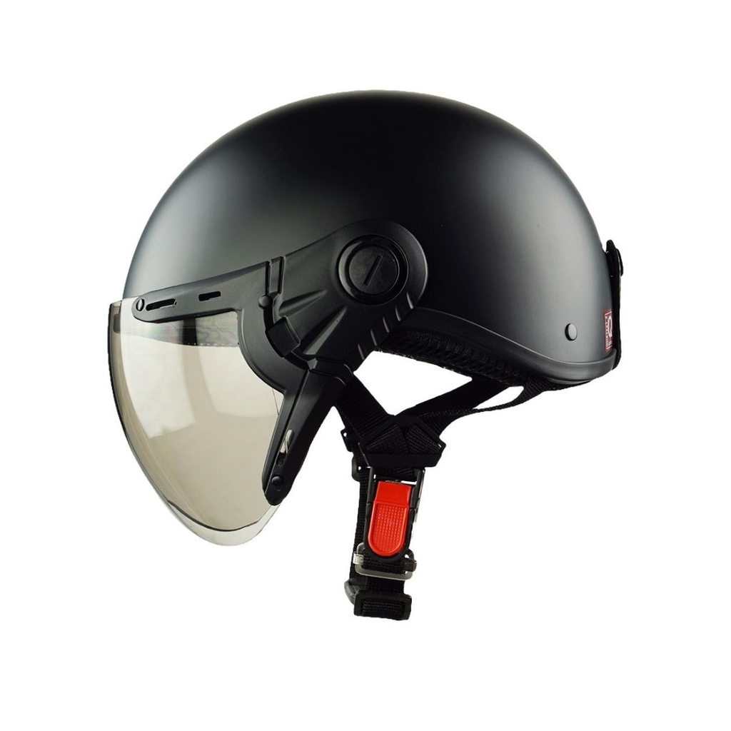 Mũ Bảo Hiểm Nửa Đầu Có Kính HP03K Đen Nhám – Chính Hãng HPPRO, Kính Trà PC Chống UV