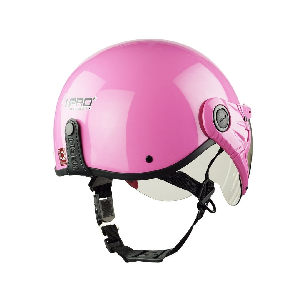 Mũ Bảo Hiểm Nửa Đầu Có Kính HPPRO HP03K – Màu Hồng Bóng, Kính Trà, Chính Hãng – Đạt Chuẩn Quatest 2