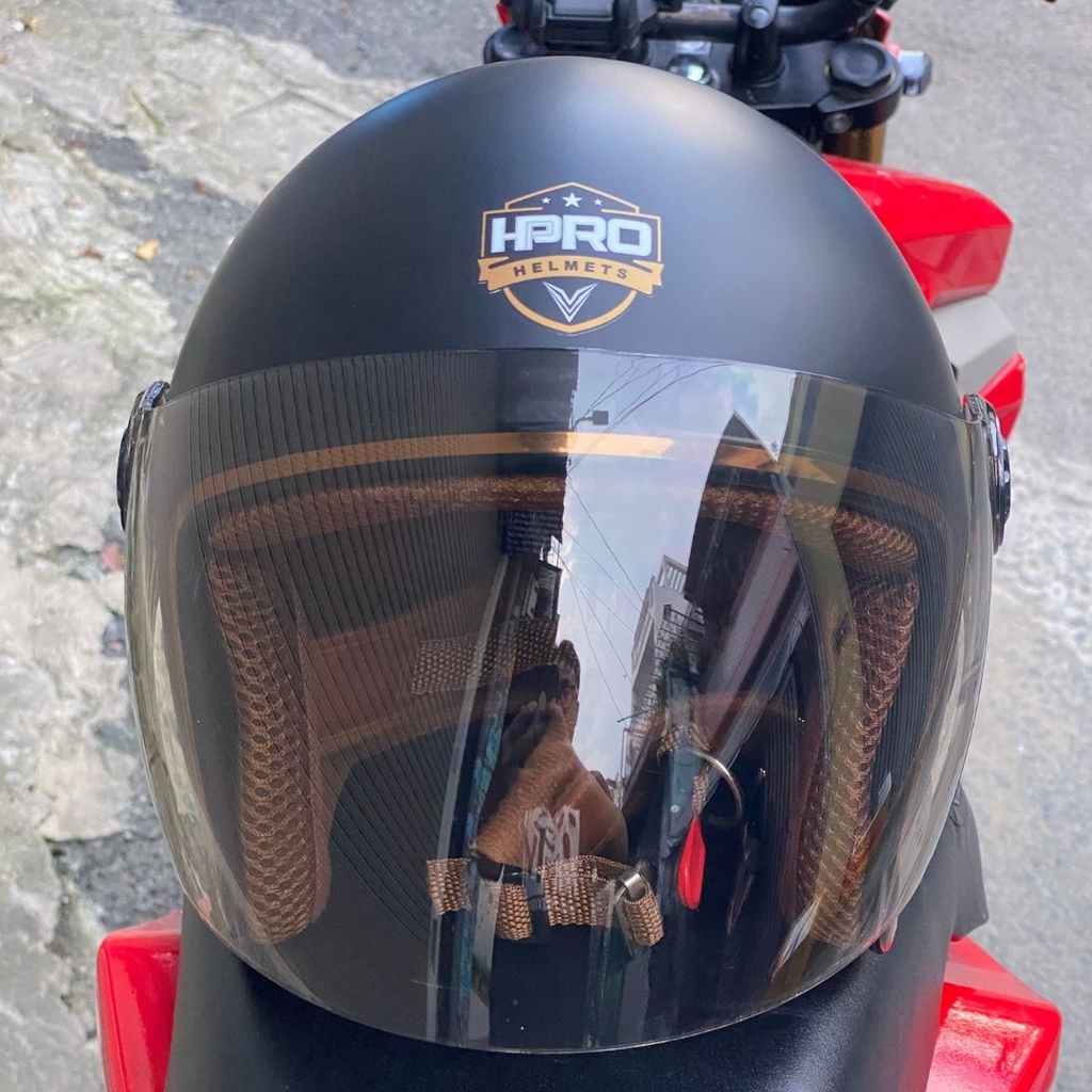 Mũ Bảo Hiểm 3/4 HP04K Có Kính – Màu Đen Nhám, Chính Hãng, Bảo Hành 24 Tháng