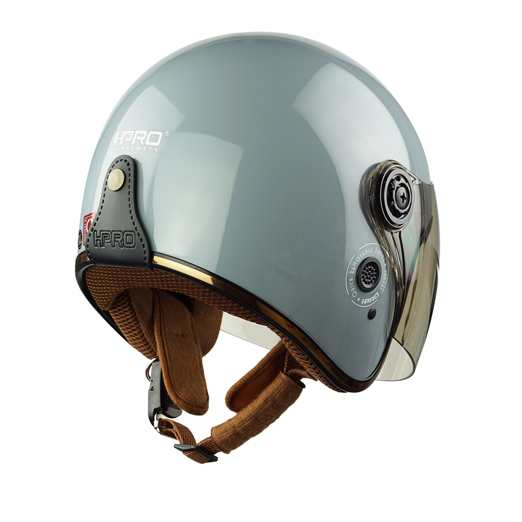 Mũ Bảo Hiểm 3/4 HP04K Có Kính – Màu Xám Xi Măng Bóng, Chính Hãng HPPRO