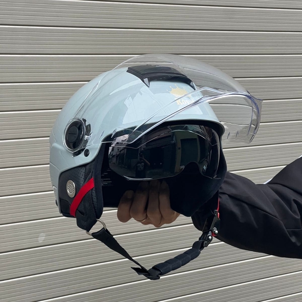 Mũ Bảo Hiểm Nửa Đầu 2 Kính Royal M289 – Màu Xám Xi Măng Bóng, Kính Âm Chống Chói, Nhựa ABS Nguyên Sinh