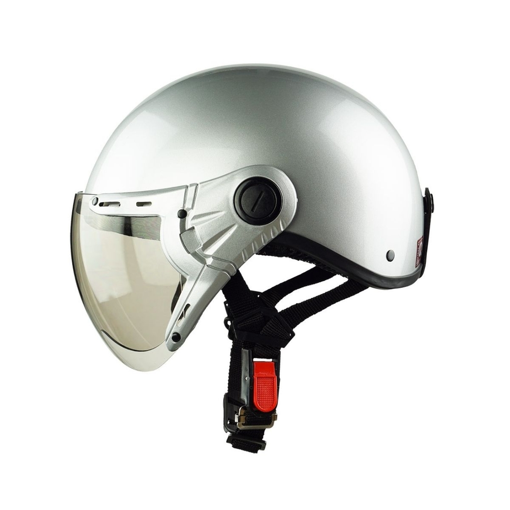 Mũ bảo hiểm nửa đầu có kính HP03K bạc bóng – Chính hãng HPPRO Helmets, đạt chuẩn Quatest 2