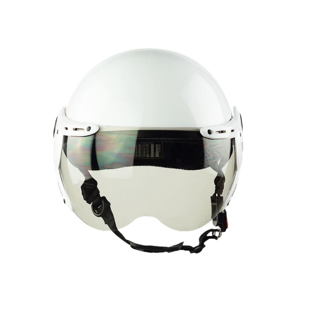 Mũ Bảo Hiểm Nửa Đầu Có Kính HP03K Trắng Bóng – HPPRO Helmets, Freesize 54–58cm, Kính PC Chống UV