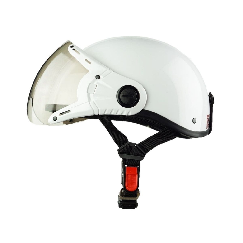 Mũ Bảo Hiểm Nửa Đầu Có Kính HP03K Trắng Bóng – HPPRO Helmets, Freesize 54–58cm, Kính PC Chống UV