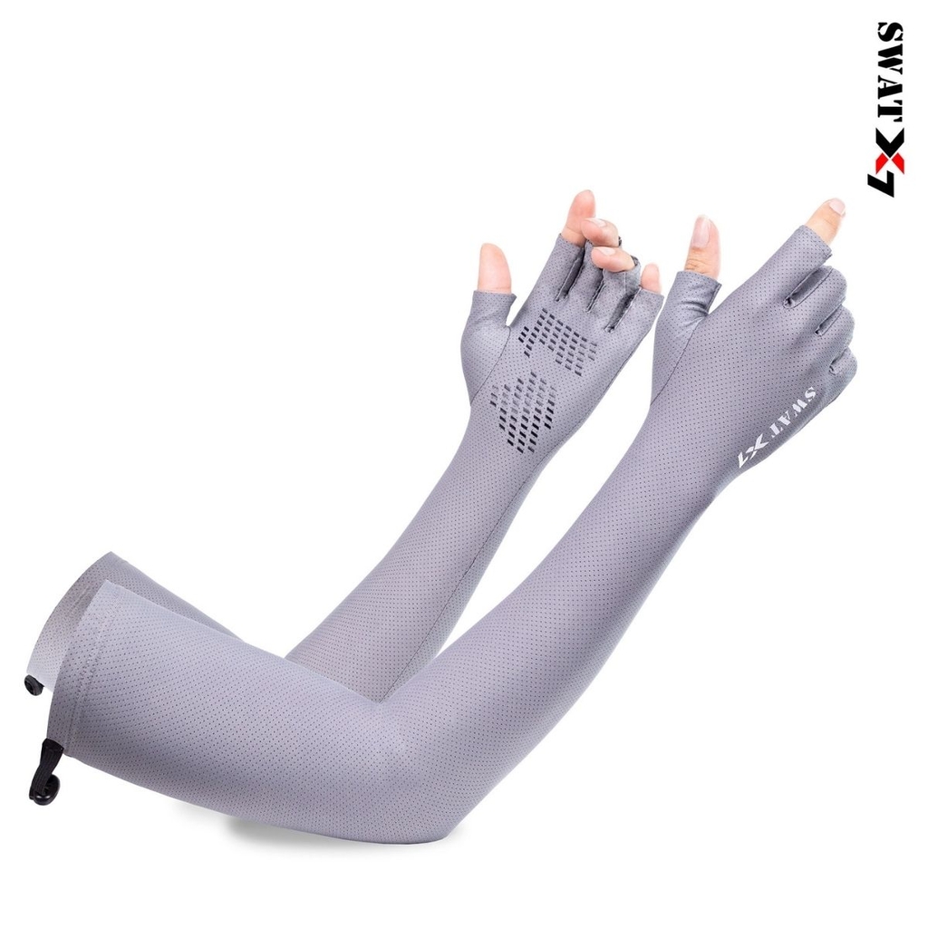 Ống Tay Chống Nắng SWAT X7 – Vải Kim Cương Cotton Polyester Spandex, Hở Ngón, Logo Phản Quang, Chống Nắng Và Thoáng Khí Tối Ưu