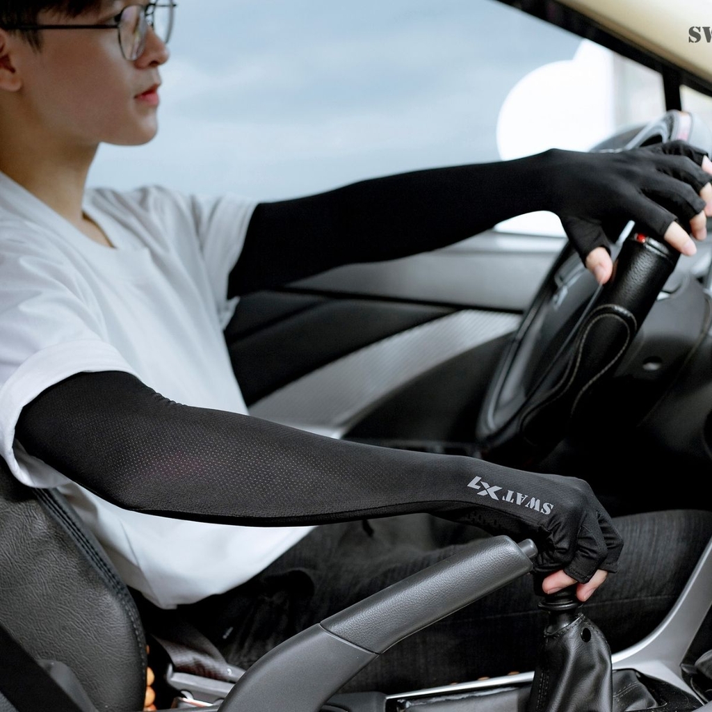 Ống Tay Chống Nắng SWAT X7 – Vải Kim Cương Cotton Polyester Spandex, Hở Ngón, Logo Phản Quang, Chống Nắng Và Thoáng Khí Tối Ưu
